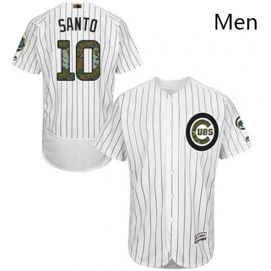 Mens Majestic Chicago Cubs 10 Ron Santo Authentic White 2016 Memorial Day Fashion Flex Base MLB Jersey